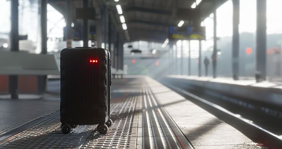 Suspicious luggage on a train platform, highlighting critical demining missions